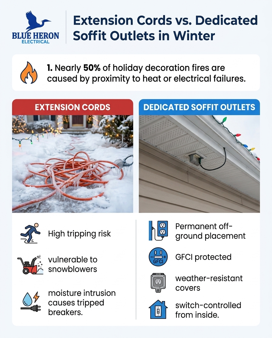 Extension Cords vs. Dedicated Soffit Outlets in Winter