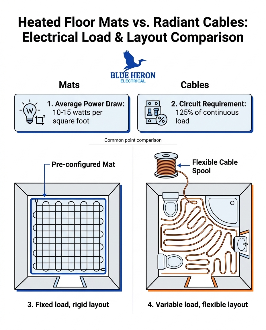 Heated Floor Mats vs. Radiant Cables: Electrical Load & Layout Comparison