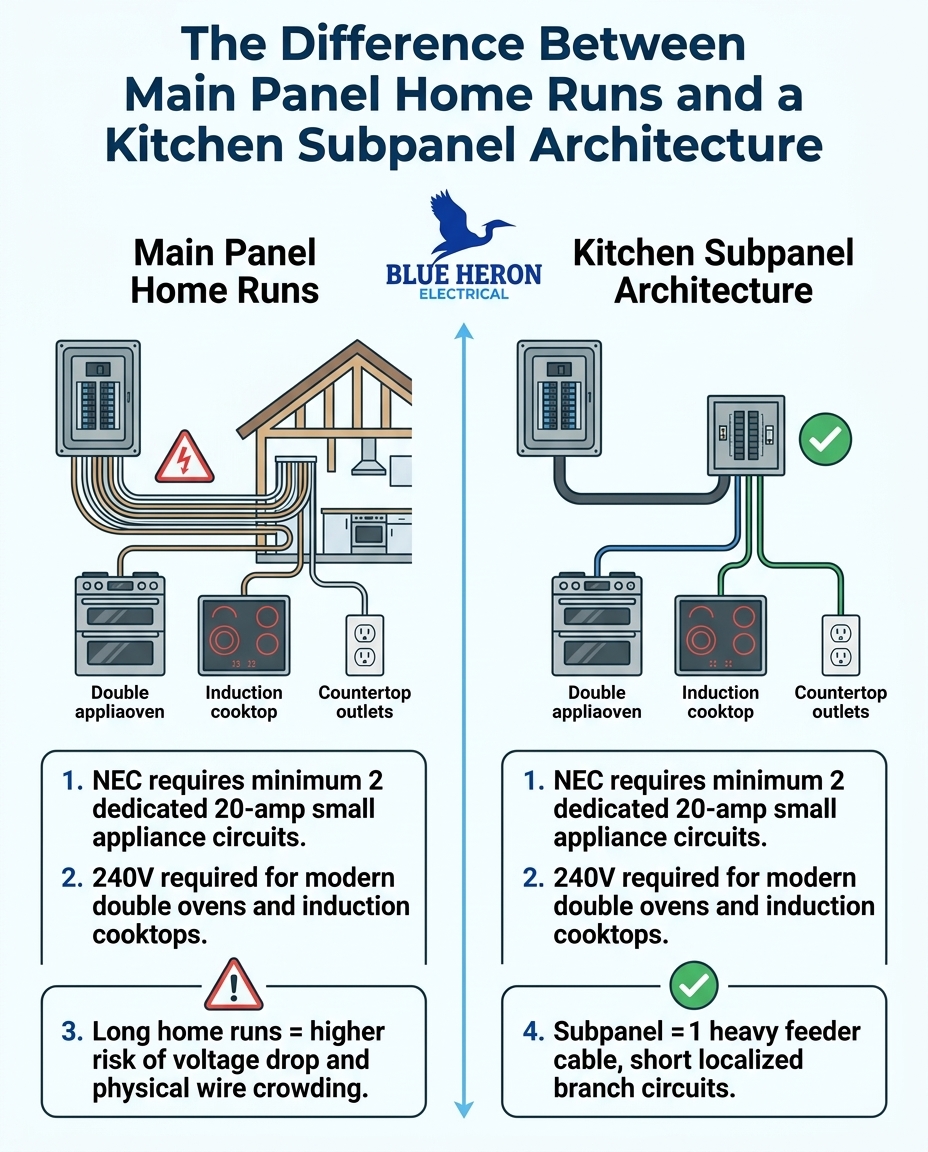 The Difference Between Main Panel Home Runs and a Kitchen Subpanel Architecture