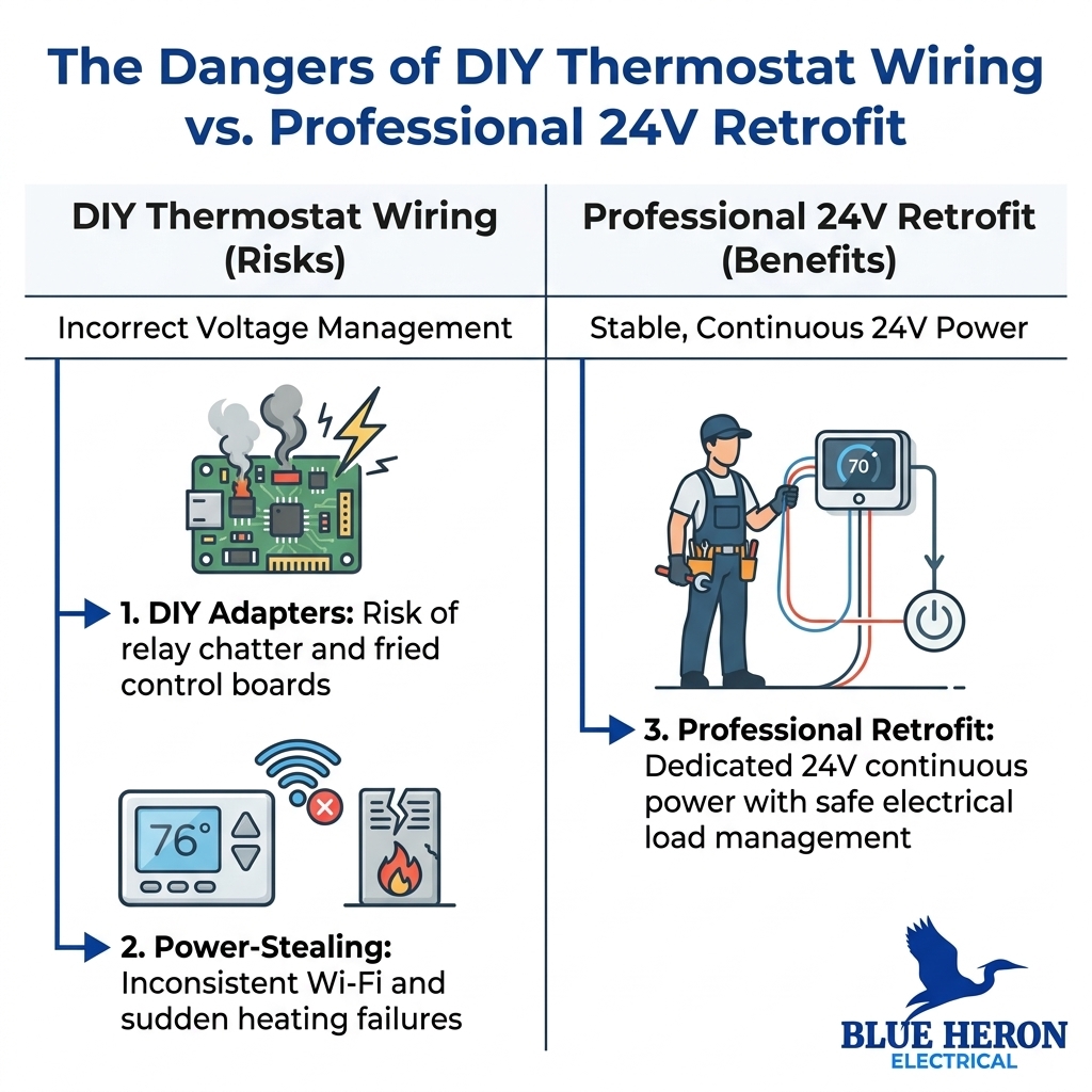 The Dangers of DIY Thermostat Wiring vs. Professional 24V Retrofit