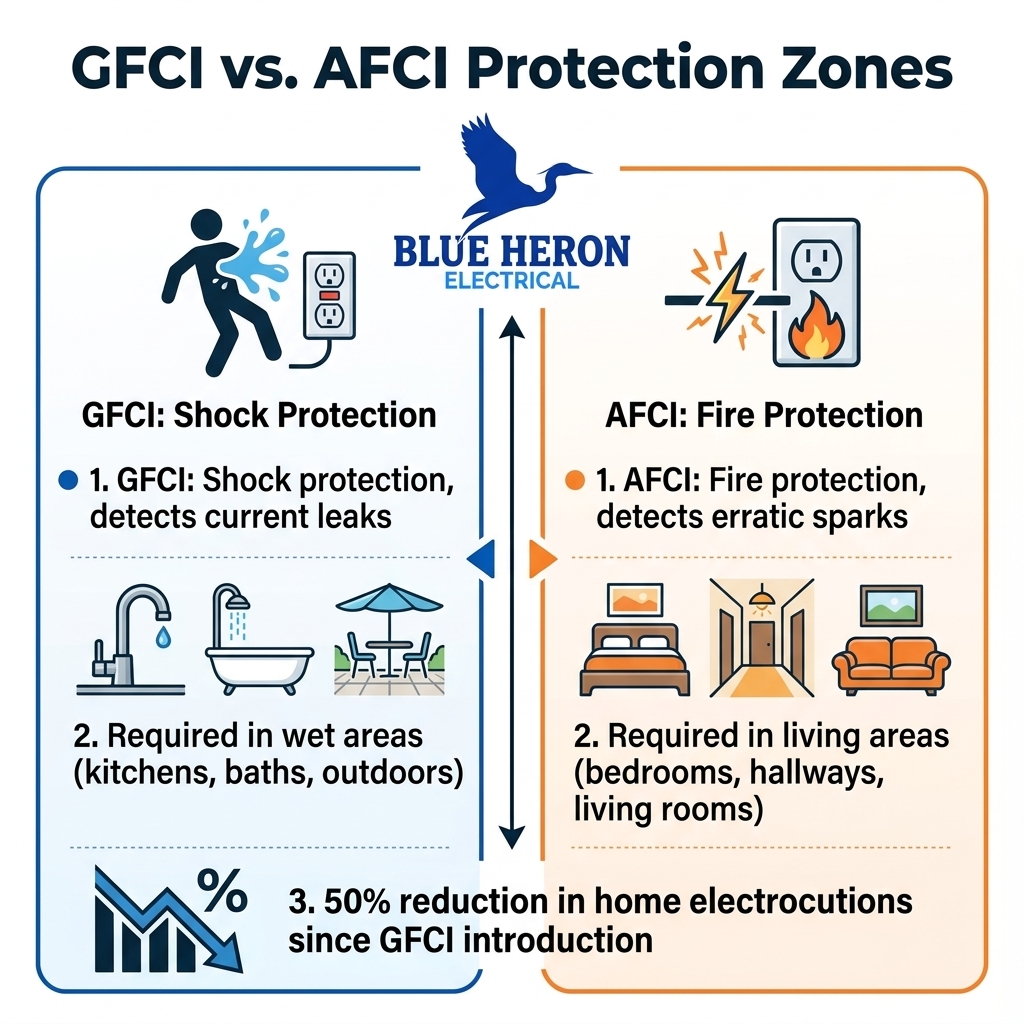 GFCI vs. AFCI Protection Zones