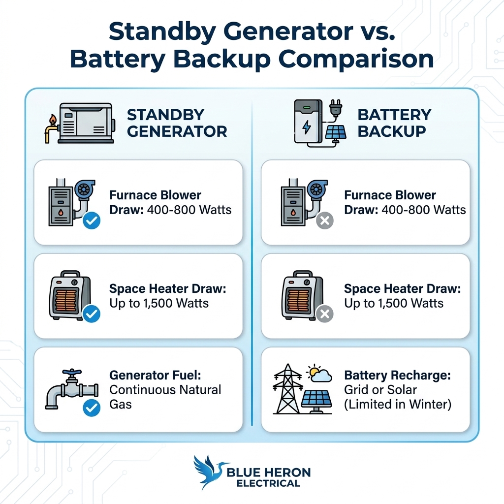 Standby Generator vs. Battery Backup Comparison