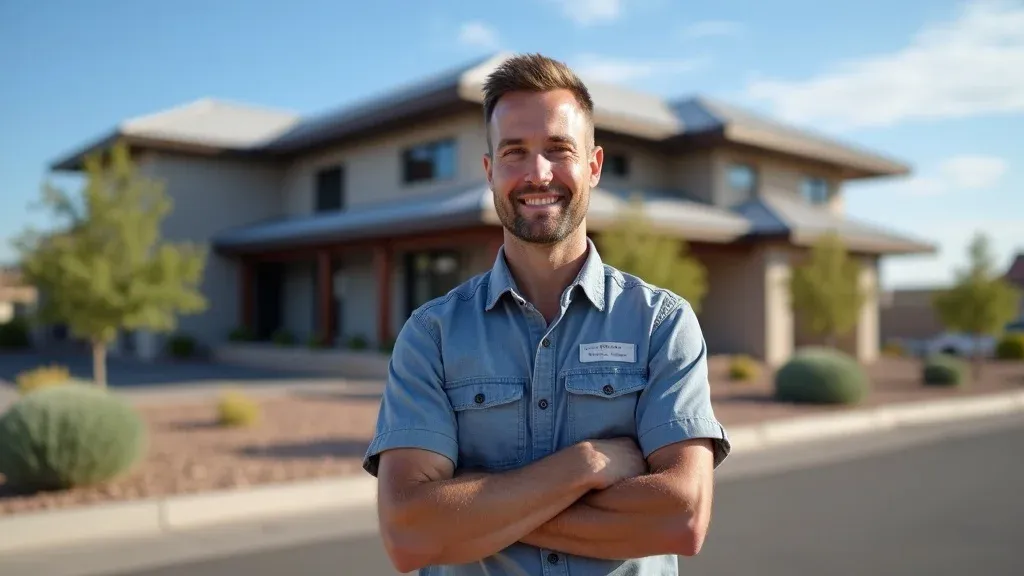 Kelly Hopkins, certified roofing expert in Carlsbad NM, standing in front of a commercial roof project