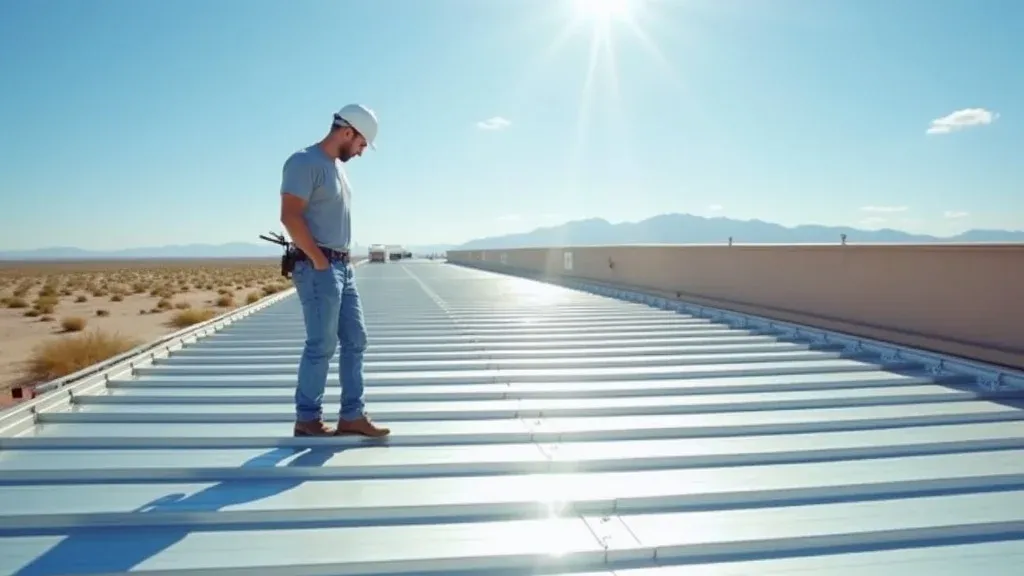 Property manager inspects flawless commercial metal roof in Roswell NM