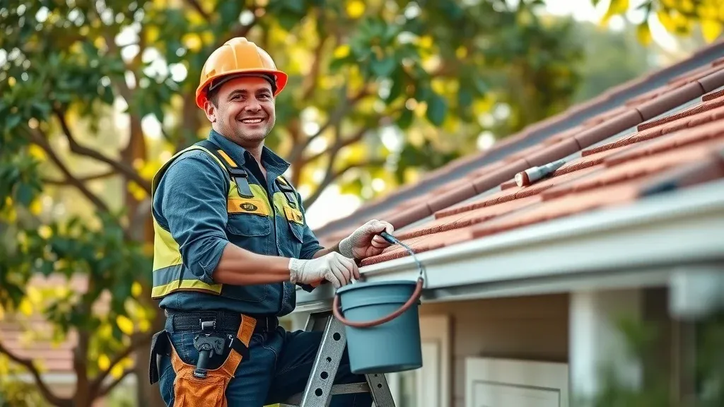 Gutter maintenance expert in Carlsbad NM inspects and cleans gutter system for effective gutter protection and prevention