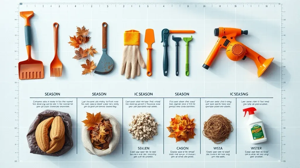 Infographic of gutter cleaning tools and seasons used for seasonal gutter maintenance Roswell New Mexico