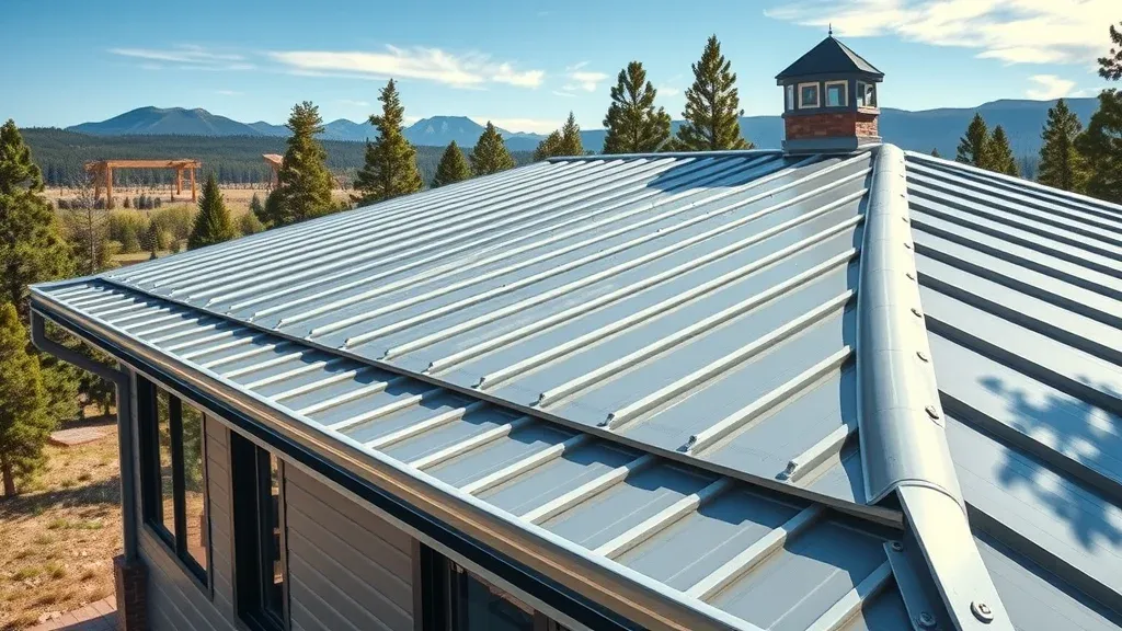 Modern home with metal roof and seamless gutters integrated along the roofline in Ruidoso, underlining the benefits of water damage prevention gutters Ruidoso
