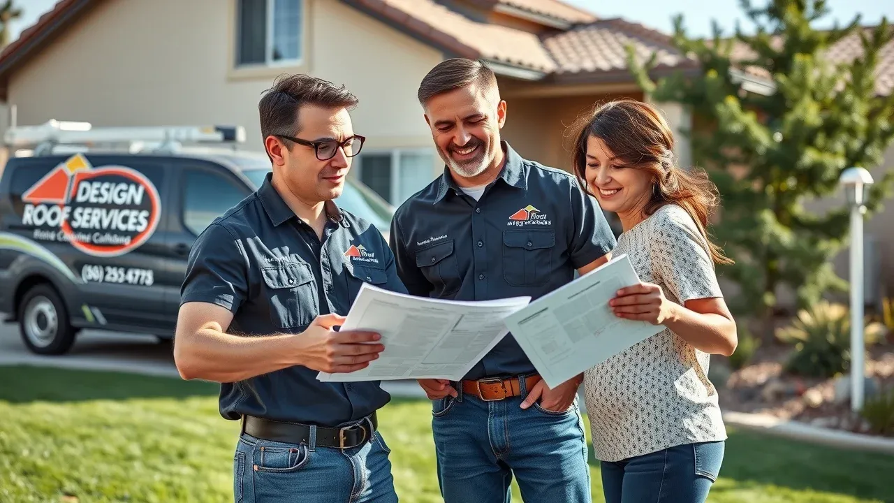 Professional gutter installer consulting with a homeowner in Carlsbad NM, discussing plans and service guarantees for gutter installation
