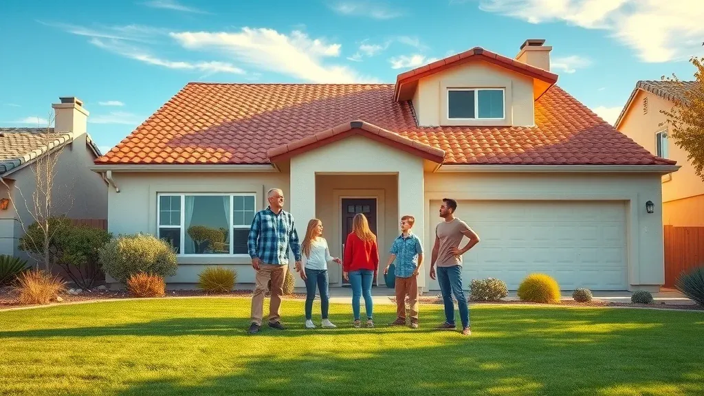 Modern family home with new roof in Carlsbad NM demonstrating roof replacement process, blue skies, and vibrant shingles