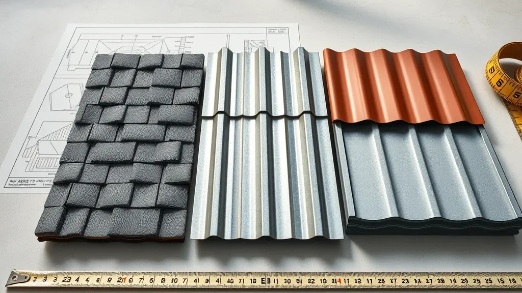 Asphalt shingles, metal roofing, and flat roof materials for Carlsbad NM roof replacement cost comparison, textures and detail