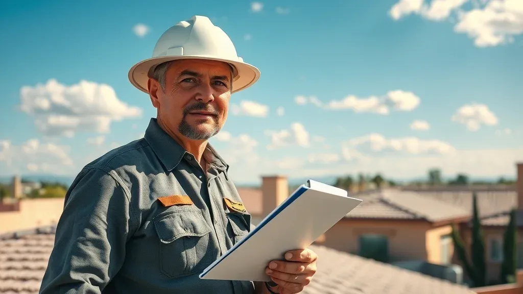 Crisp Southwestern home rooftop with local roof inspector performing rooftop inspection in Roswell NM - roof maintenance tips roswell nm