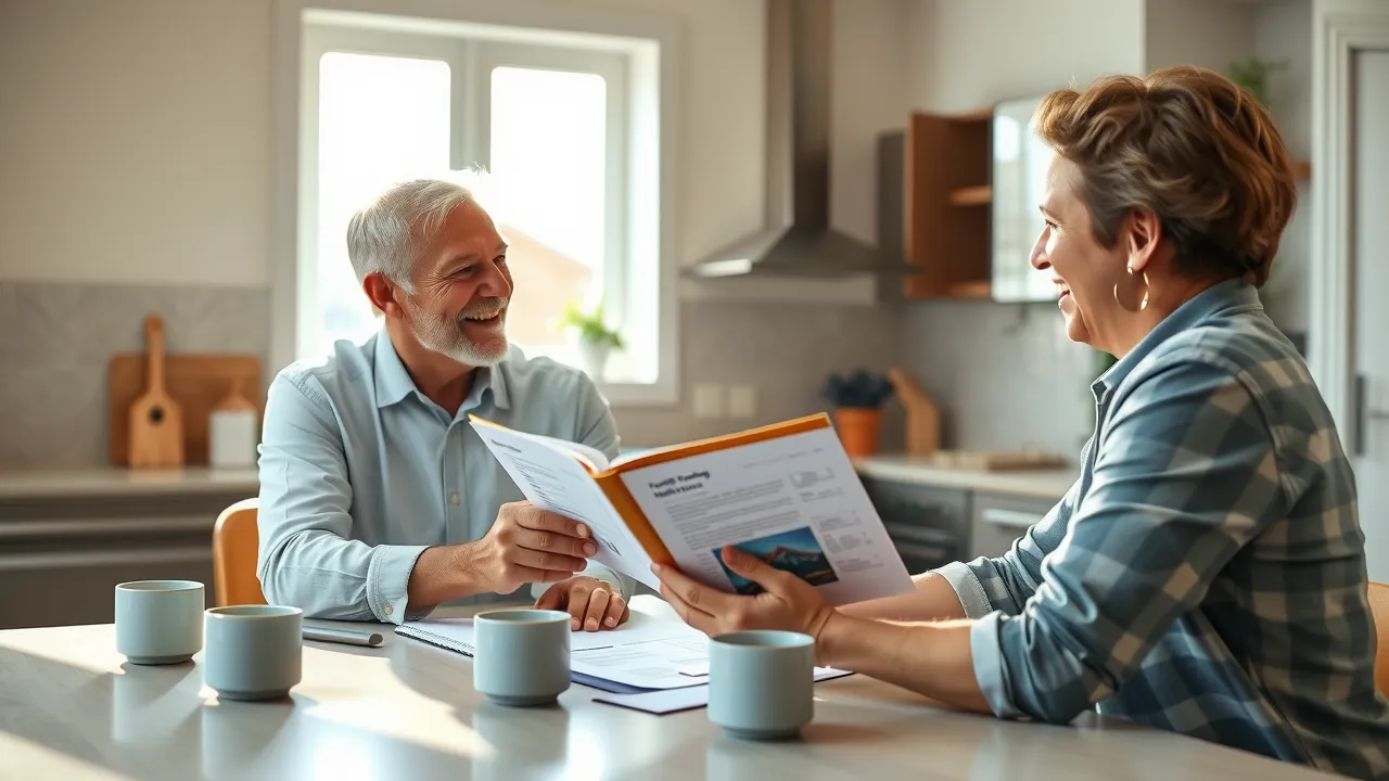Homeowner meeting with roofing expert about roof maintenance plan in Roswell — friendly consultation