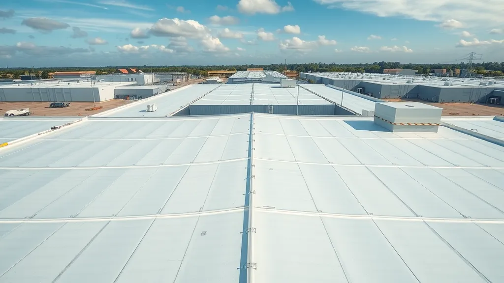 Industrial building with a pristine, recently-maintained roof emphasizing industrial roof leak prevention best practices