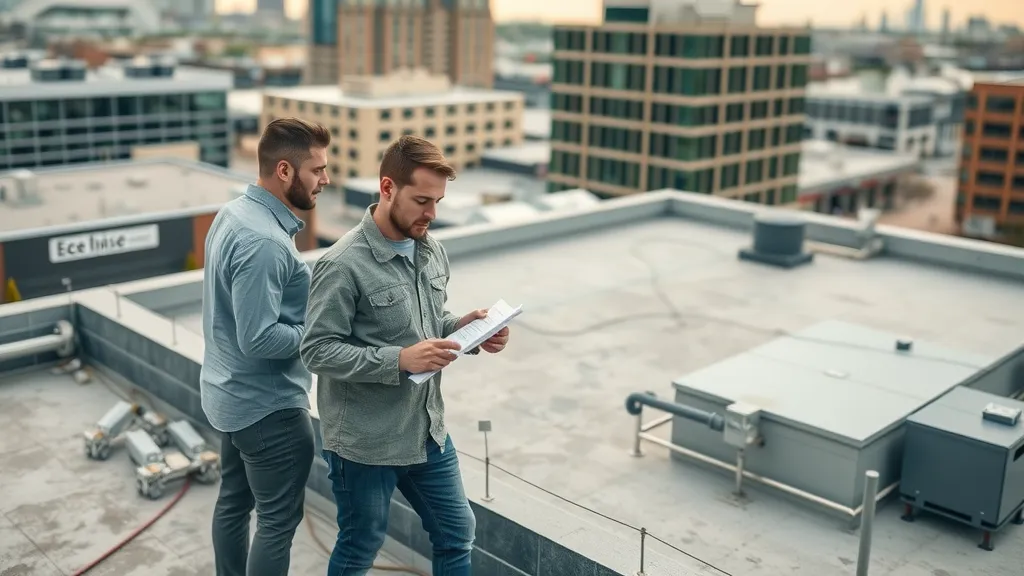 commercial roof replacement Eunice - Modern commercial building rooftop inspection in Eunice, professional crew with checklists under overcast daylight