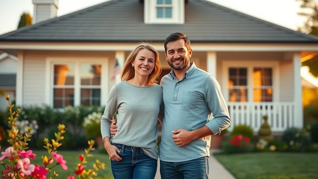 eunice home improvement - Attractive family home with new roof, happy homeowners standing in manicured front yard at golden hour