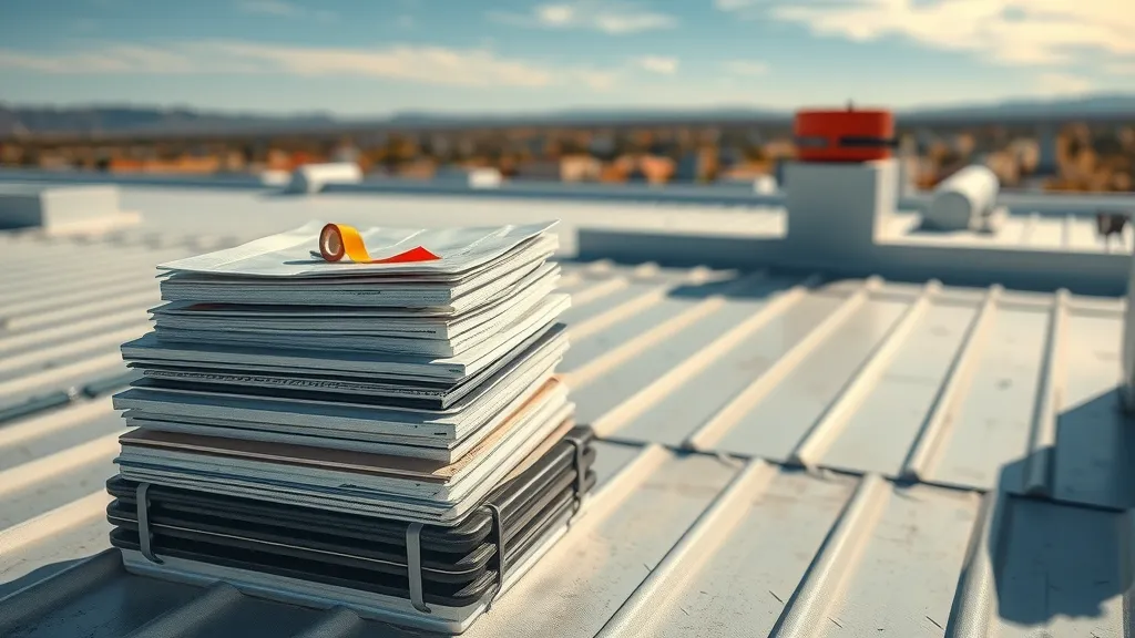 Metal, TPO, and roof coating samples for Loving commercial roofing materials on rooftop