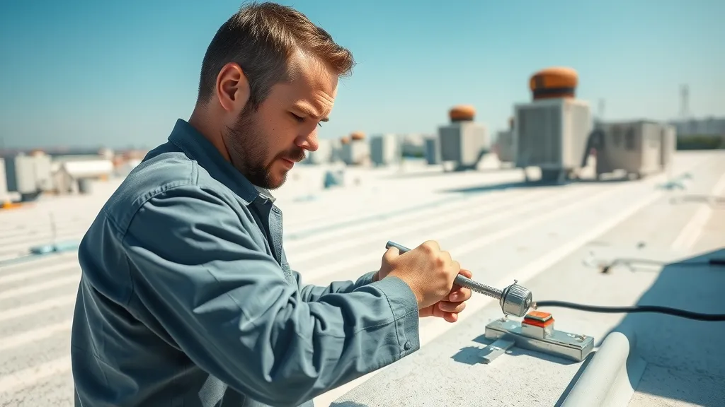 Attentive technician performing maintenance check on Loving commercial roof