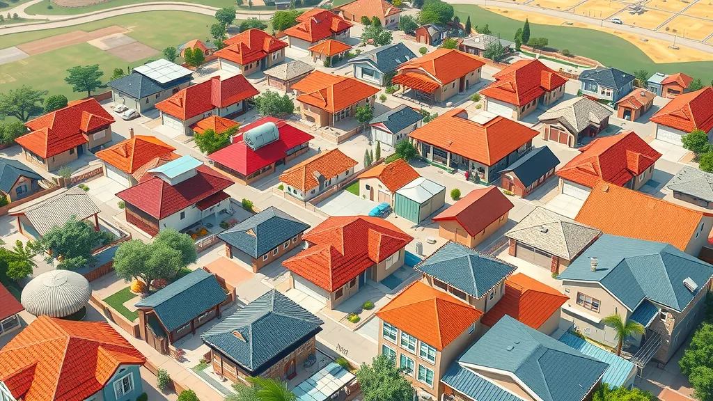 Collage of residential and commercial roofs across southeast New Mexico, map highlighting Carlsbad, Eunice, Hobbs, Roswell, Loving, Lovington, Tatum, El Paso, and Las Cruces. Animated, vibrant, various roof types. Ideal for commercial and residential roof inspection coverage.