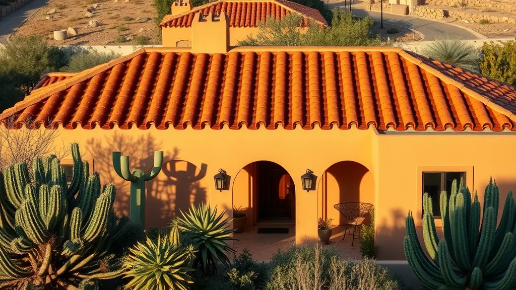 Southwestern style roof with vibrant terracotta clay tiles, resilient against Carlsbad desert sun