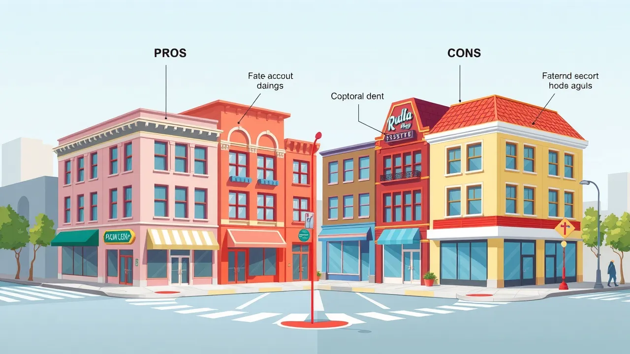 commercial buildings with flat and sloped roofs, diagram of pros and cons, design roof services Carlsbad and Loving, clean visuals