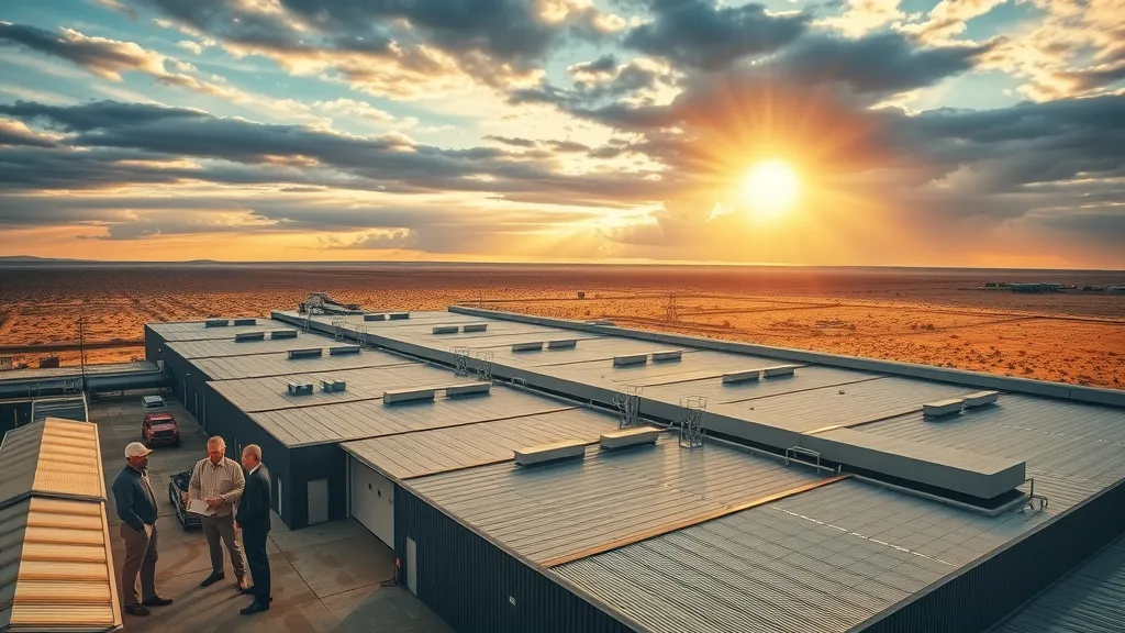 Industrial roofing Eunice New Mexico modern roof aerial view with desert landscape and long shadows