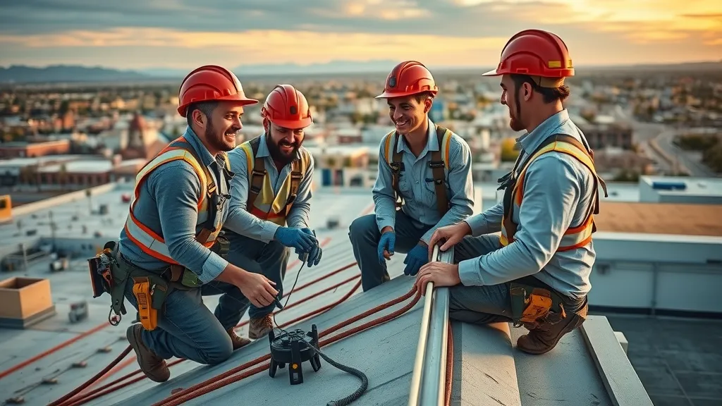 roofing technicians repairing commercial roof roof leak repair carlsbad nm