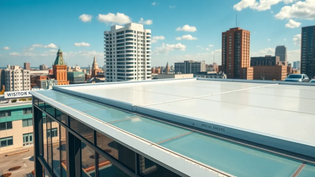 Professional commercial building with a sparkling clean rooftop under a blue Carlsbad sky, representing commercial roof cleaning Carlsbad NM