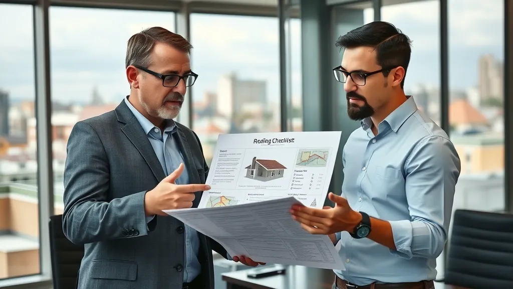 Business owner meeting with a roofing expert, reviewing roof maintenance options in Carlsbad NM