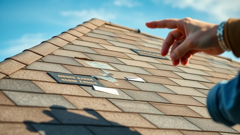 Damaged roof shingles with hail and wind wear inspected by roofing contractors Carlsbad NM