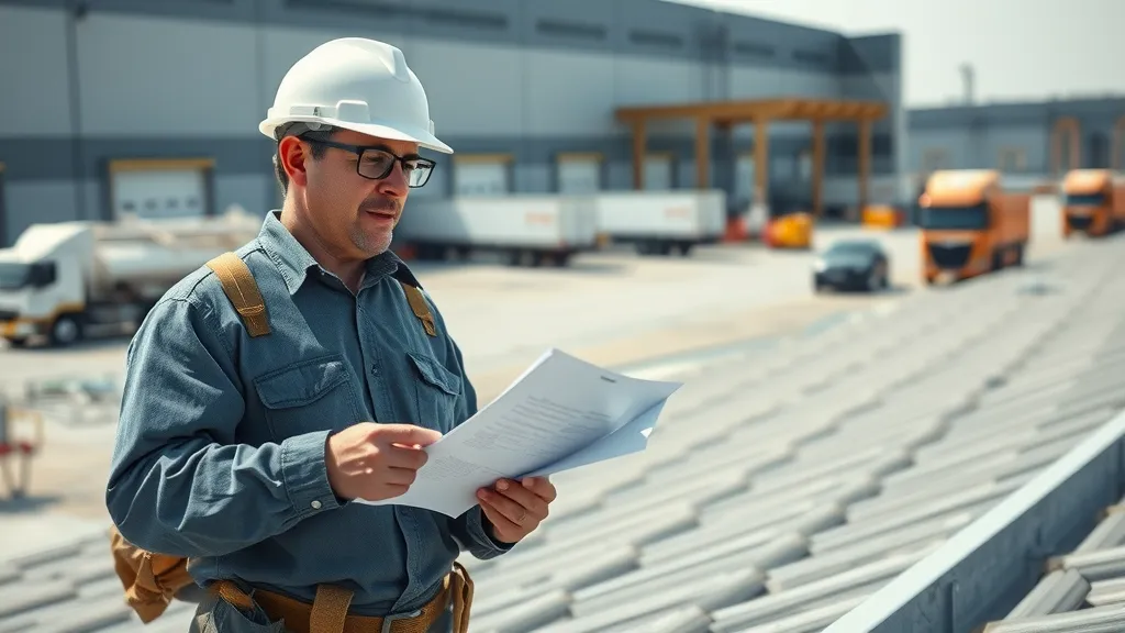 A skilled construction worker in protective gear hammering a rooftop panel.