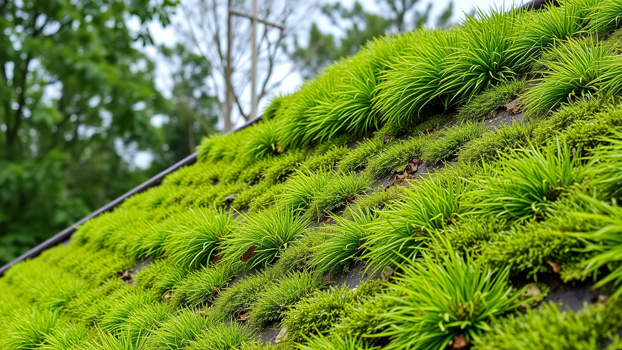 Green roof featuring lush vegetation, emphasizing eco-friendly roofing solutions for energy efficiency and urban heat reduction in warehouse buildings.
