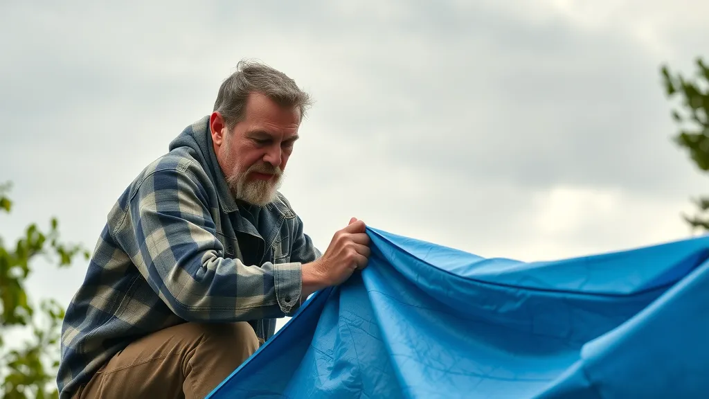 Homeowner applying tarp over storm damaged roof in Hobbs and Artesia for emergency roof repair after storm Hobbs Artesia