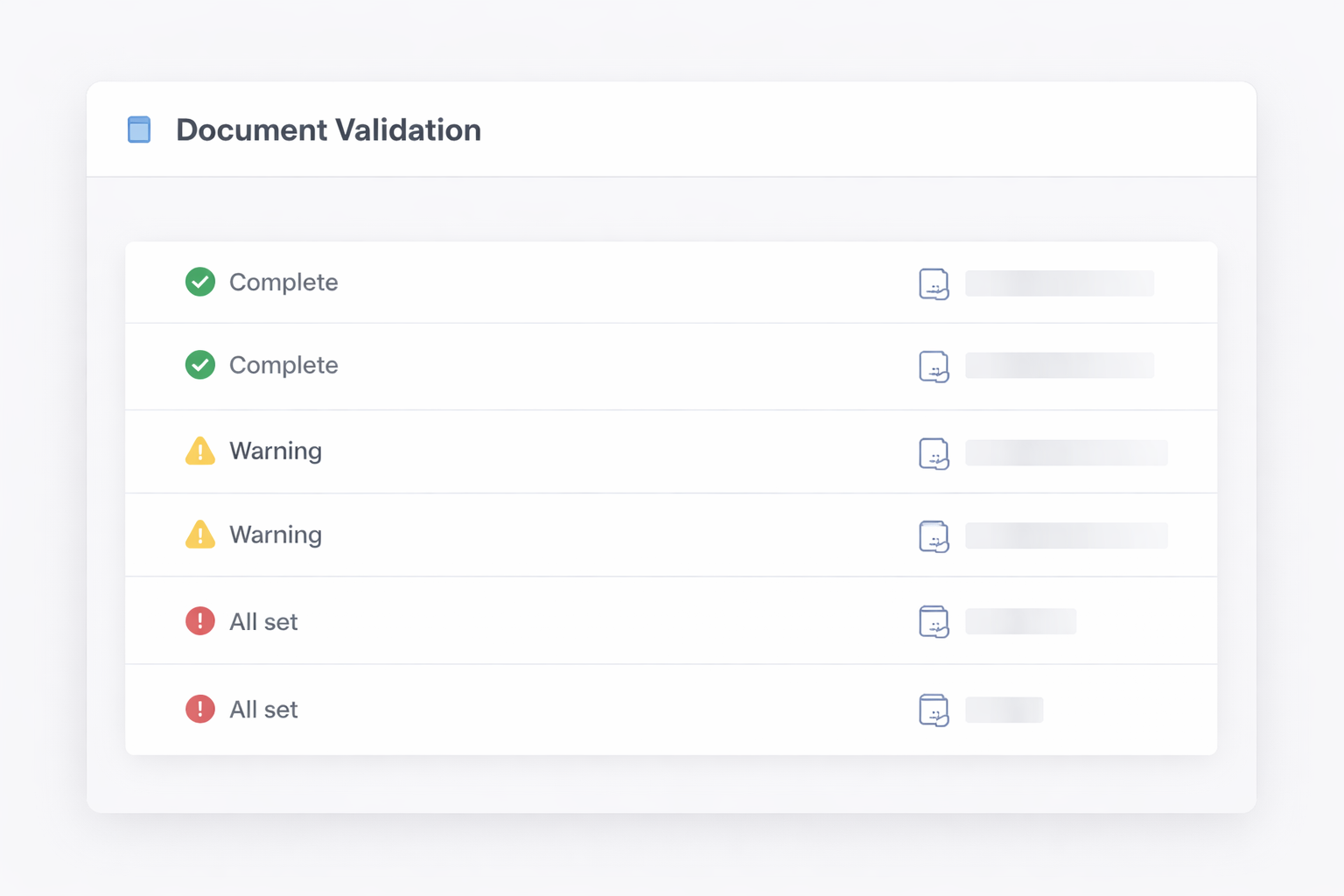 Document validation checks highlighting missing or incomplete immigration evidence