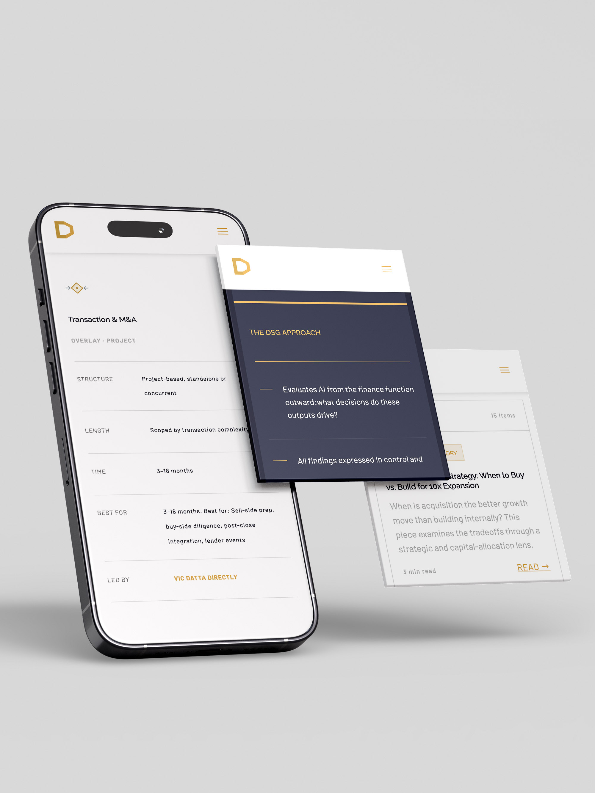 Datta Solutions Group website homepage — full page scroll showing brand system and UX design by Kalibr Studio