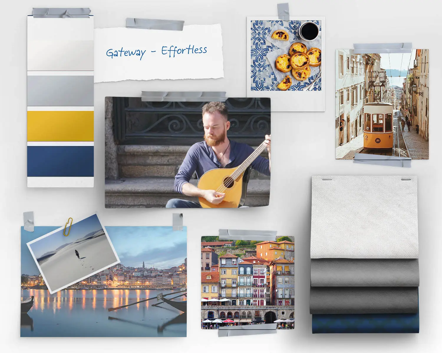 Welbridge brand mood board — visual identity concept showing color palette, typography, and design direction