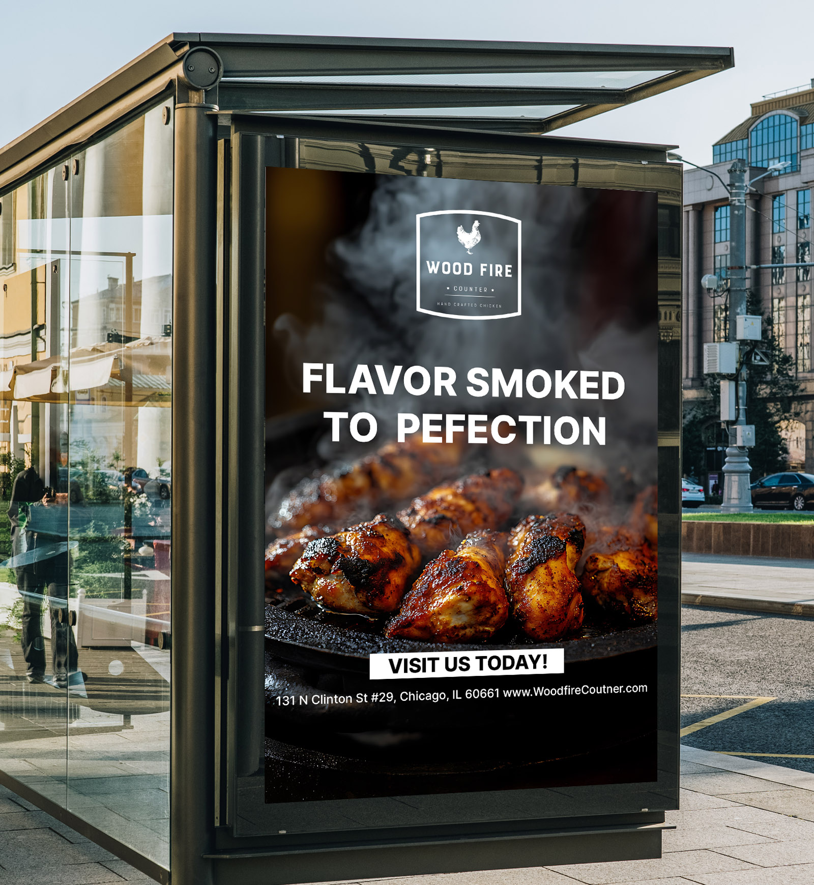Woodfire Counter advertising — brand campaign for wood-fired dining concept by Kalibr Studio