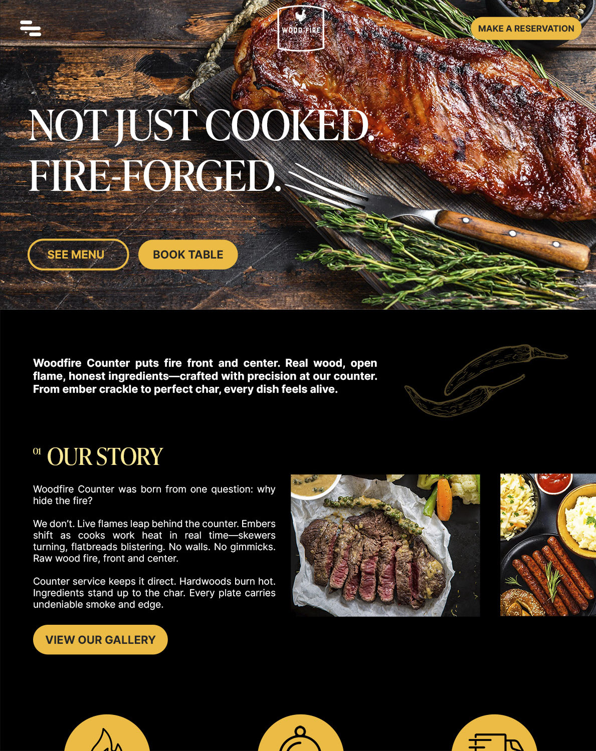 Woodfire Counter website — digital experience design showing brand system and interface
