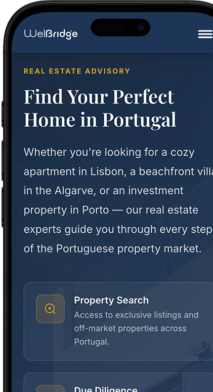 Welbridge mobile website interior page — responsive design with brand identity applied