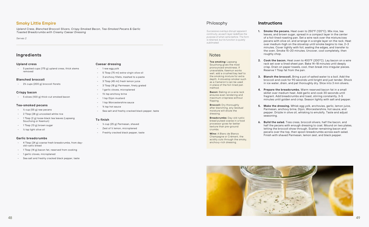 The Salad Manifesto Smoky Little Empire recipe spread — ingredients and instructions with food thumbnails