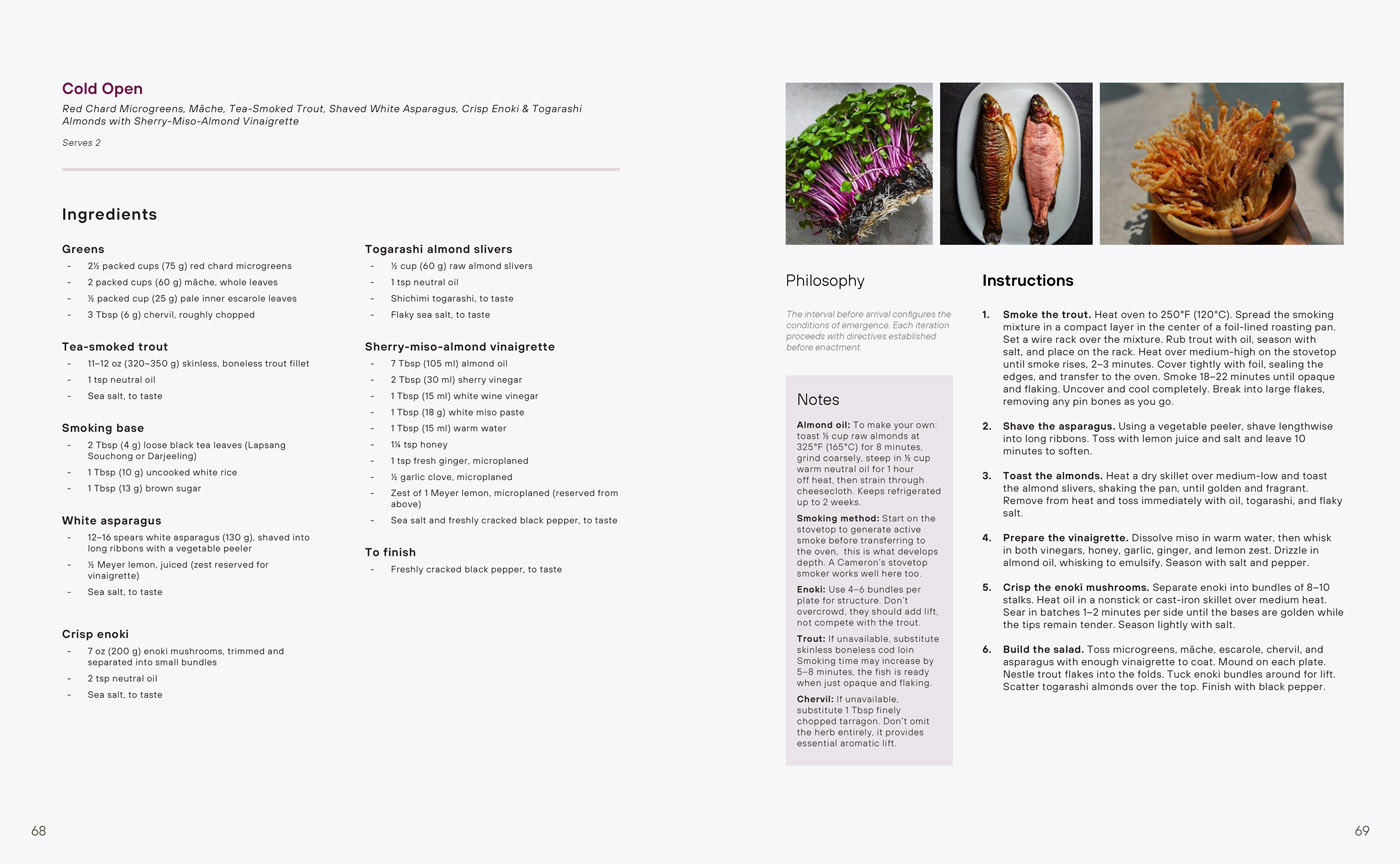 The Salad Manifesto cold open recipe spread — editorial layout with ingredient photography