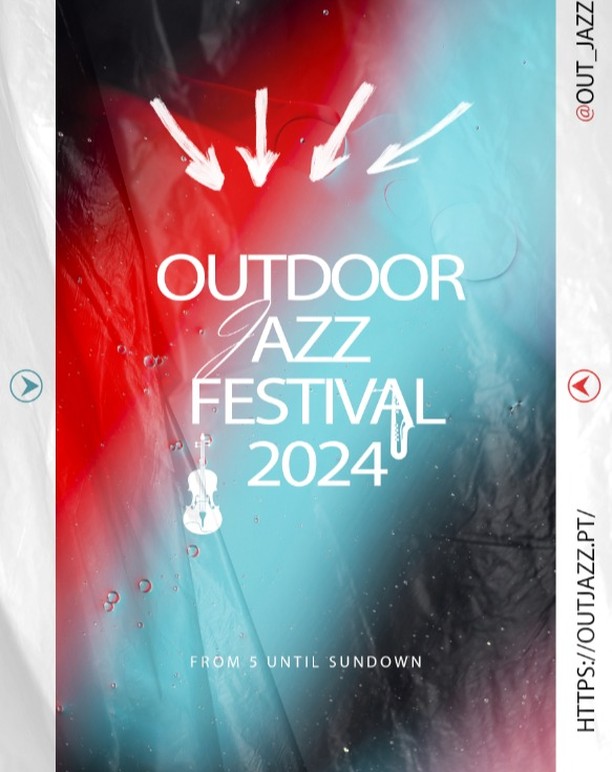 Outdoor Jazz Festival 2024 poster — red and blue event campaign design