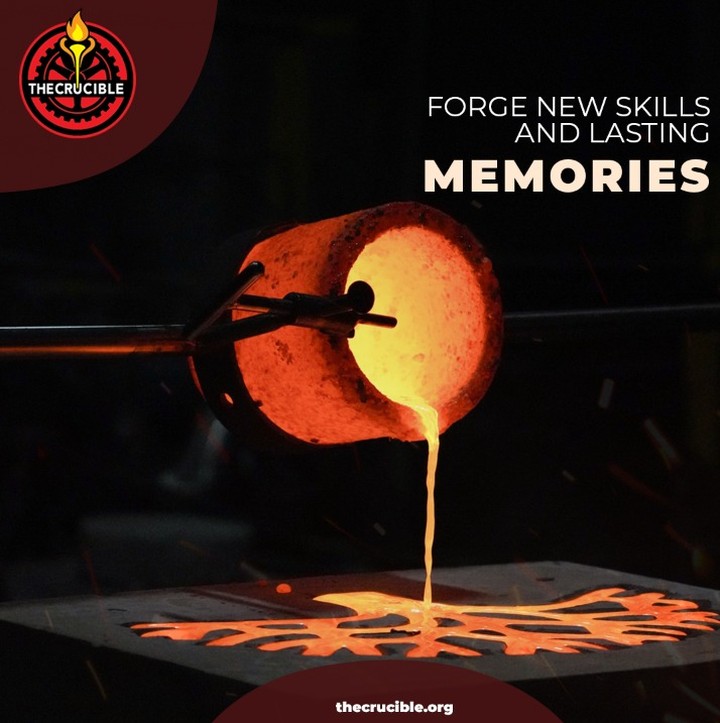 The Crucible Forge New Skills social ad — fire and metalwork campaign