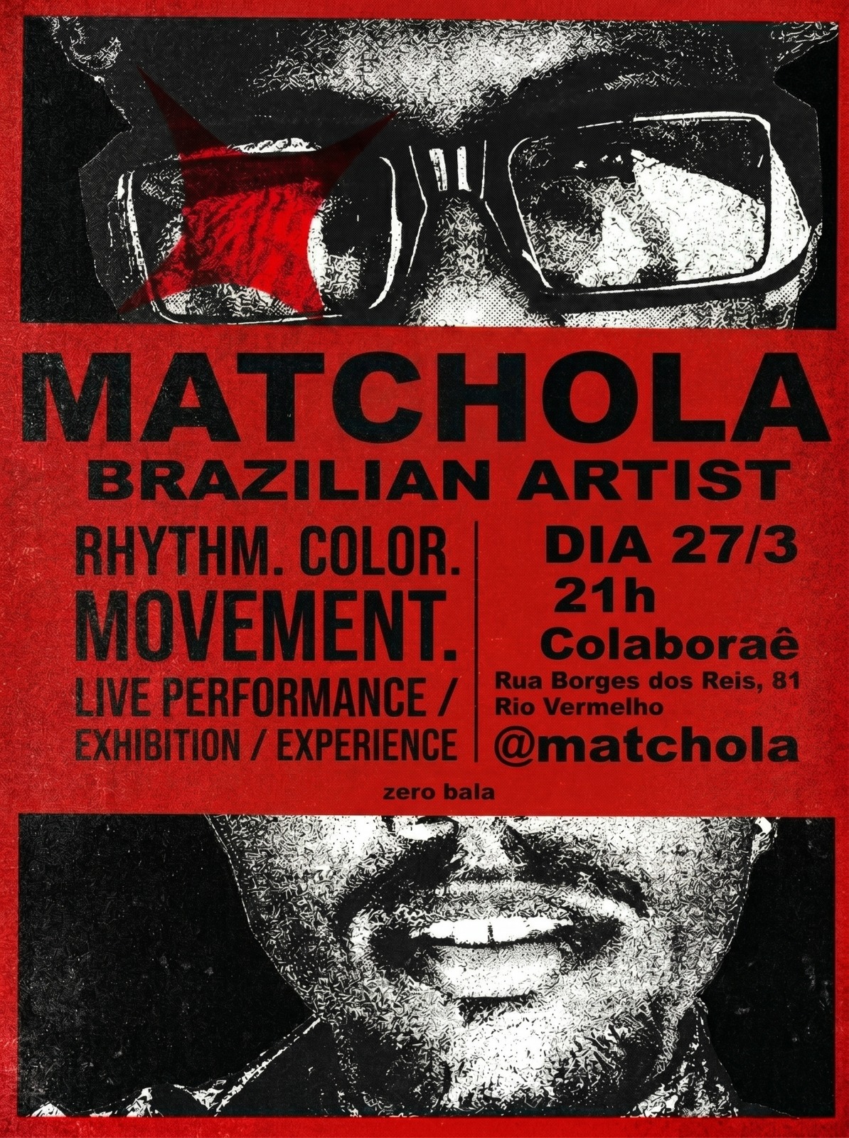 Matchola Brazilian Artist event poster — red black typography live performance design