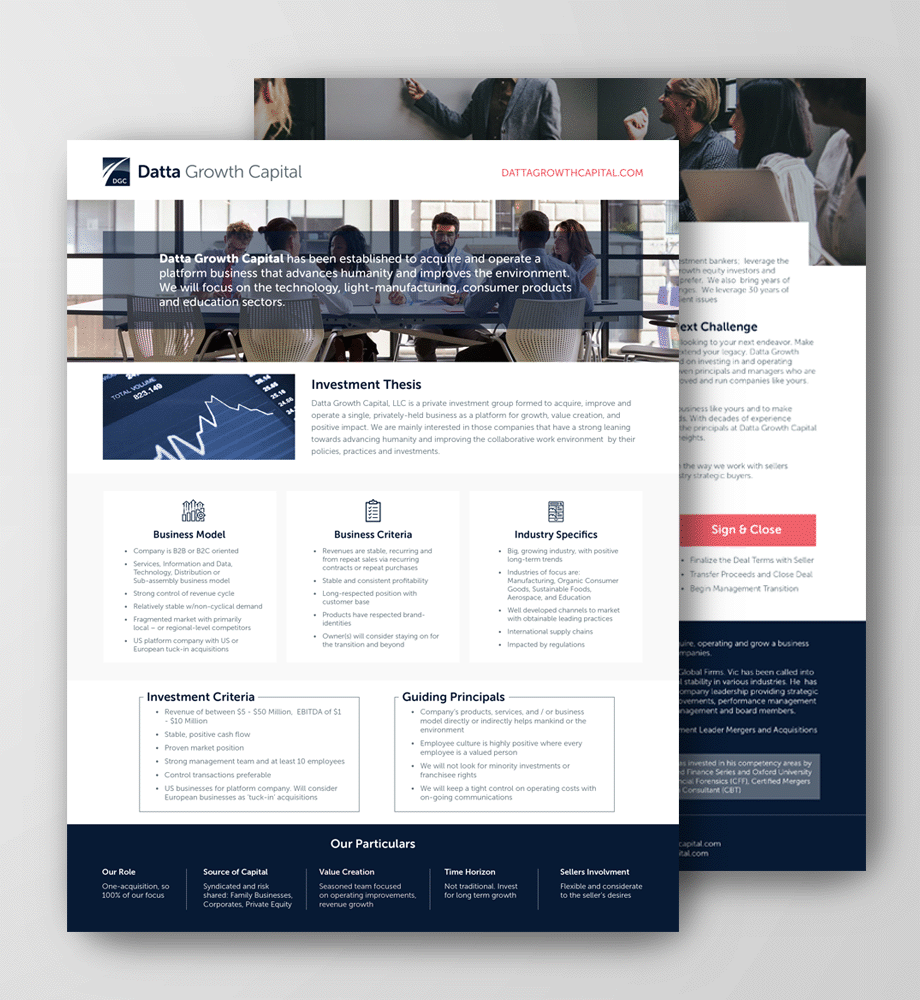 Datta Growth Capital website screenshot — financial services web design