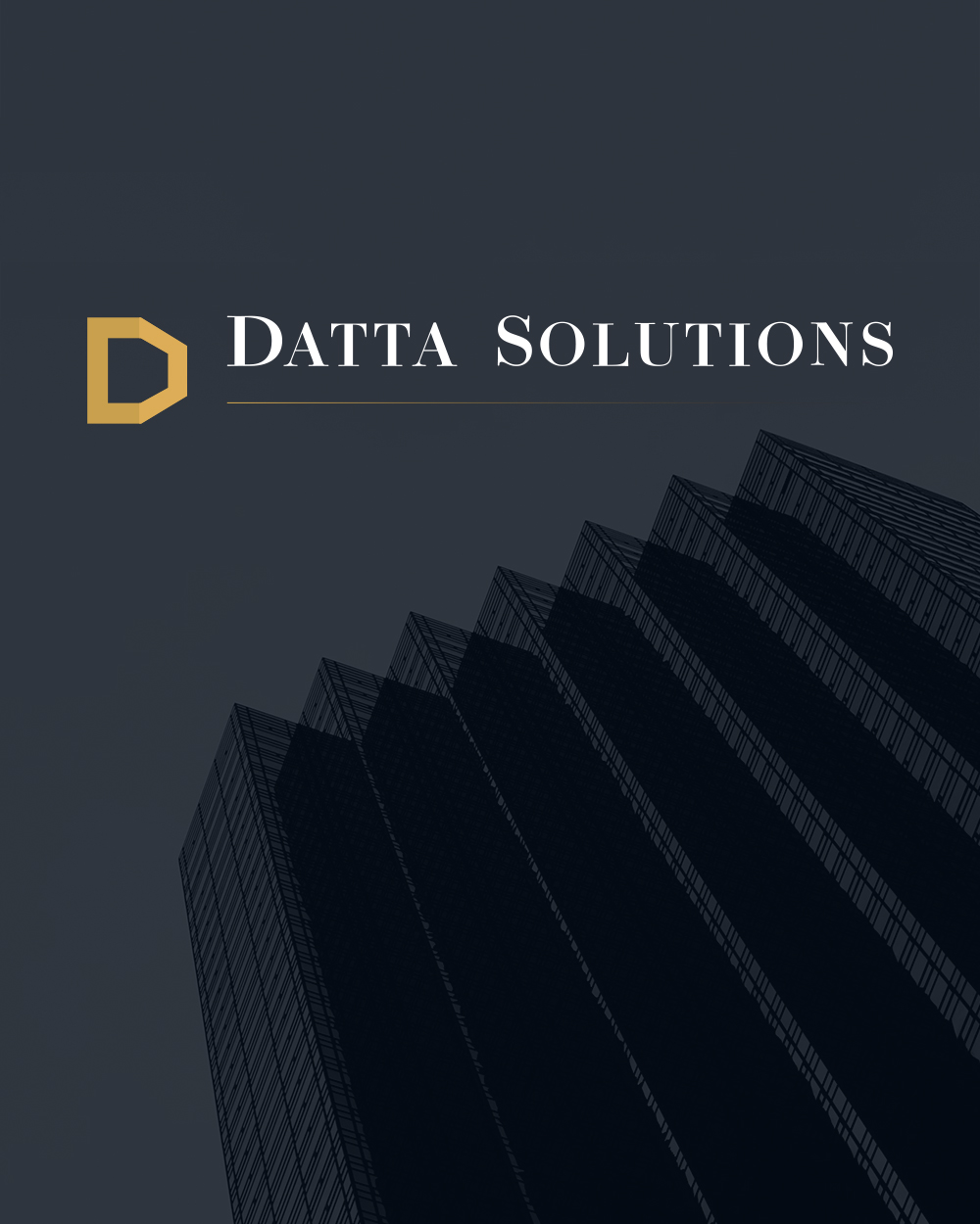 Datta Solutions Group brand identity — navy and gold portfolio card, Kalibr Studio