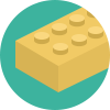 Yellow LEGO brick with six studs on a teal background.