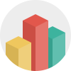 Three vertical bars in yellow, red, and teal representing a 3D bar chart with the red bar being the tallest.
