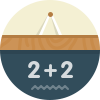 Chalkboard hanging by strings showing the math problem 2 + 2 with a dotted underline.