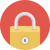 Yellow padlock with a gray shackle on a red background.