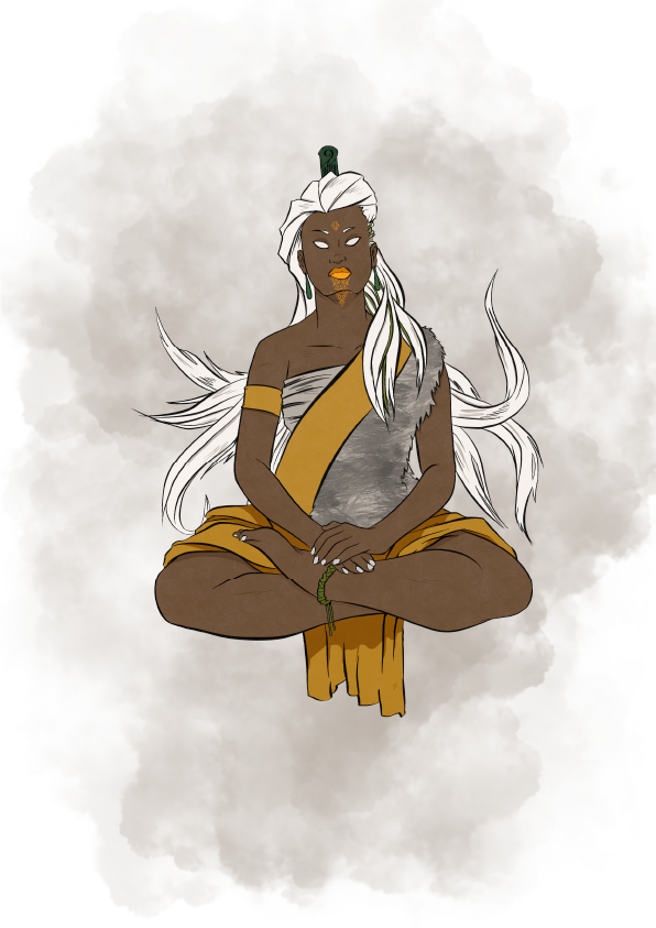 Illustration of a figure in a meditative pose, representing reflection and grounding